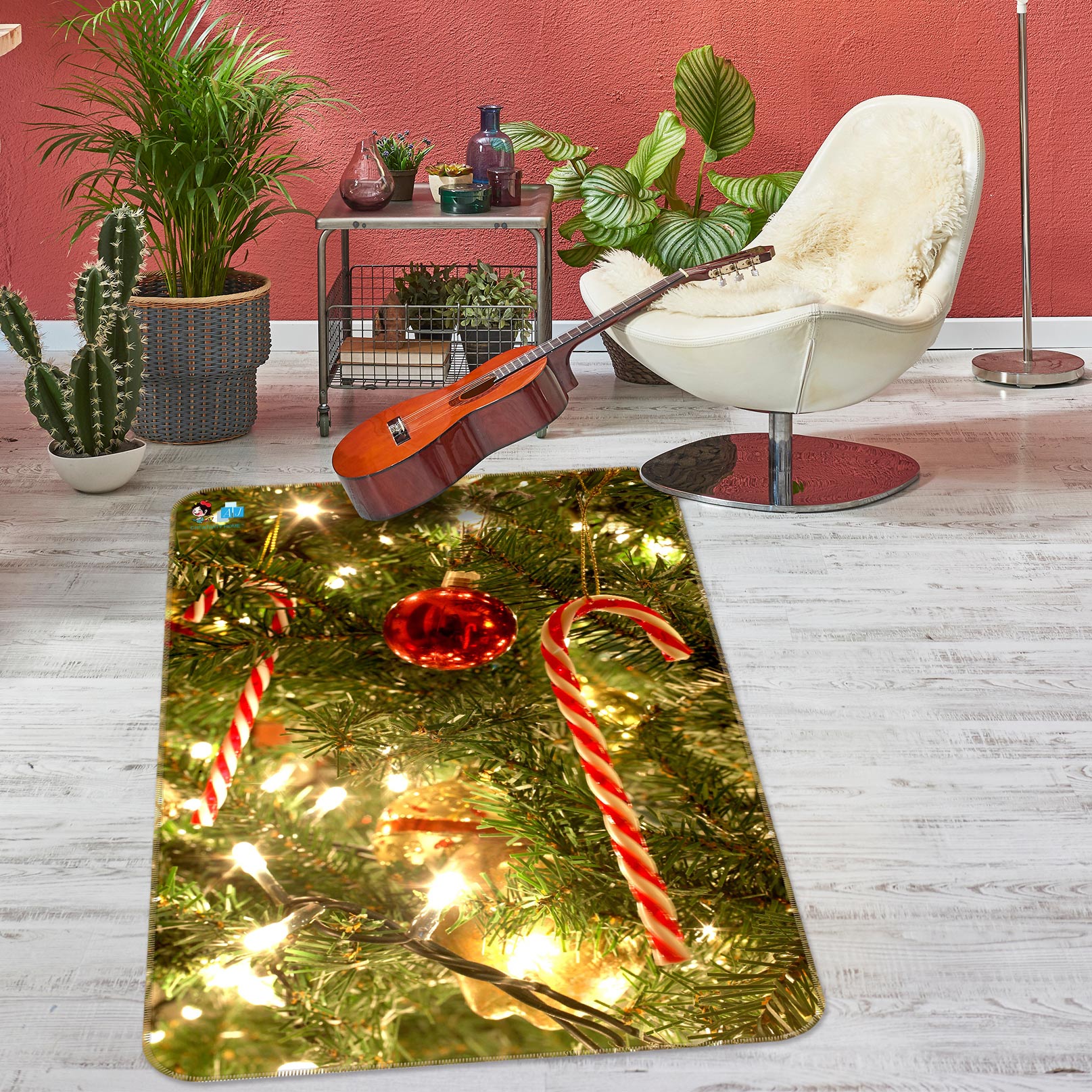 3D Tree Candy Cane 55046 Christmas Non Slip Rug Mat Xmas