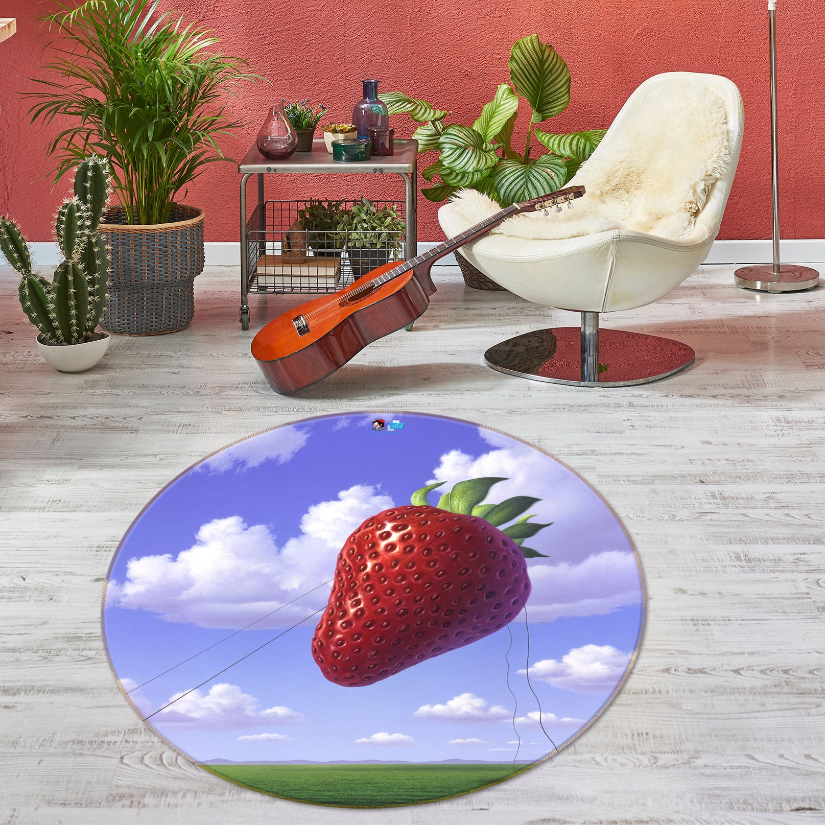 3D Strawberry Field 85118 Jerry LoFaro Rug Round Non Slip Rug Mat