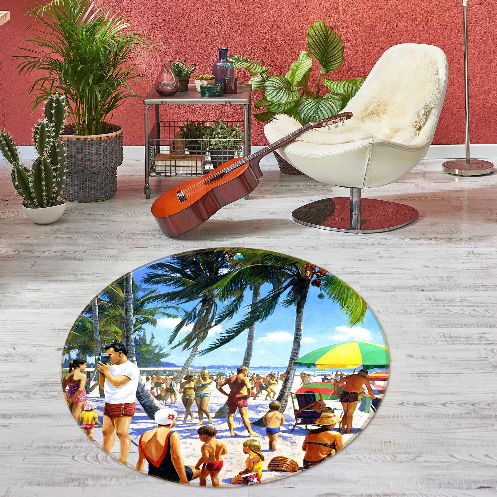 3D Beach Kid 063 Kevin Walsh Rug Round Non Slip Rug Mat