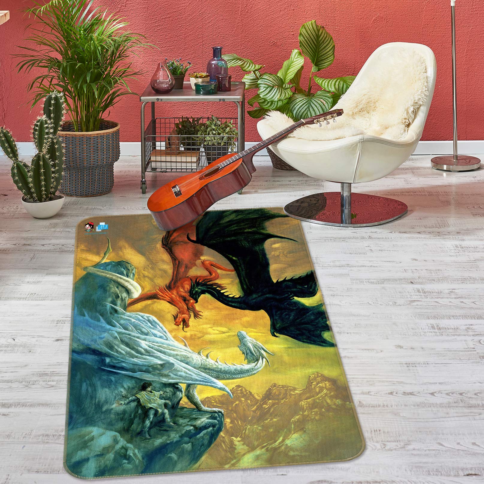 3D Black White Red Dragon 6030 Ciruelo Rug Non Slip Rug Mat