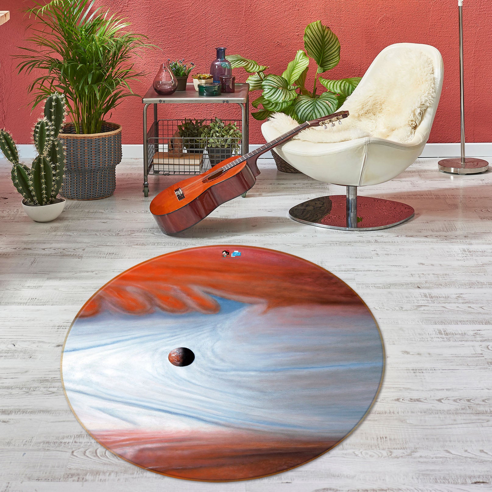 3D White Red Pattern 11086 Matthew Holden Bates Rug Round Non Slip Rug Mat