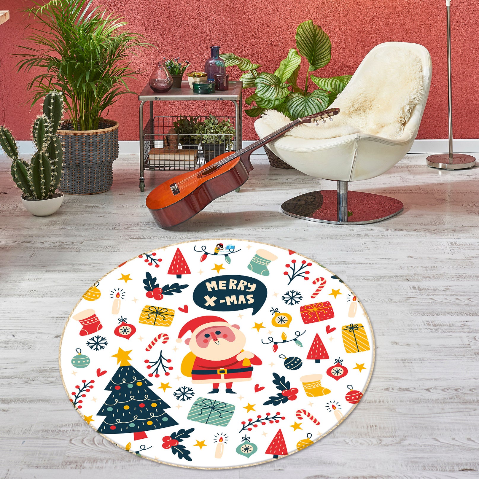 3D Christmas Pattern 74296 Round Non Slip Rug Mat