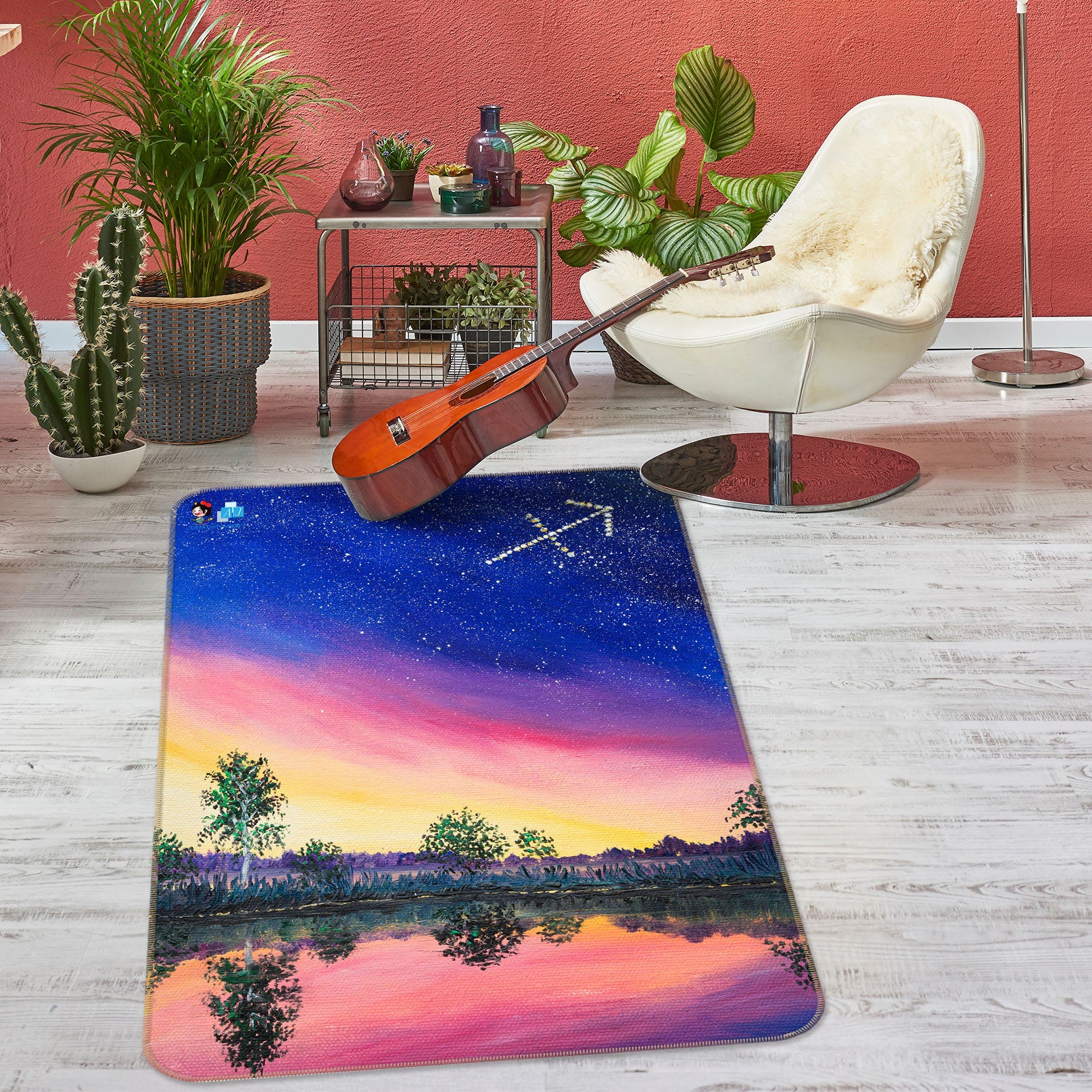 3D Starry Sky Tree Lake 18105 Marina Zotova Rug Non Slip Rug Mat