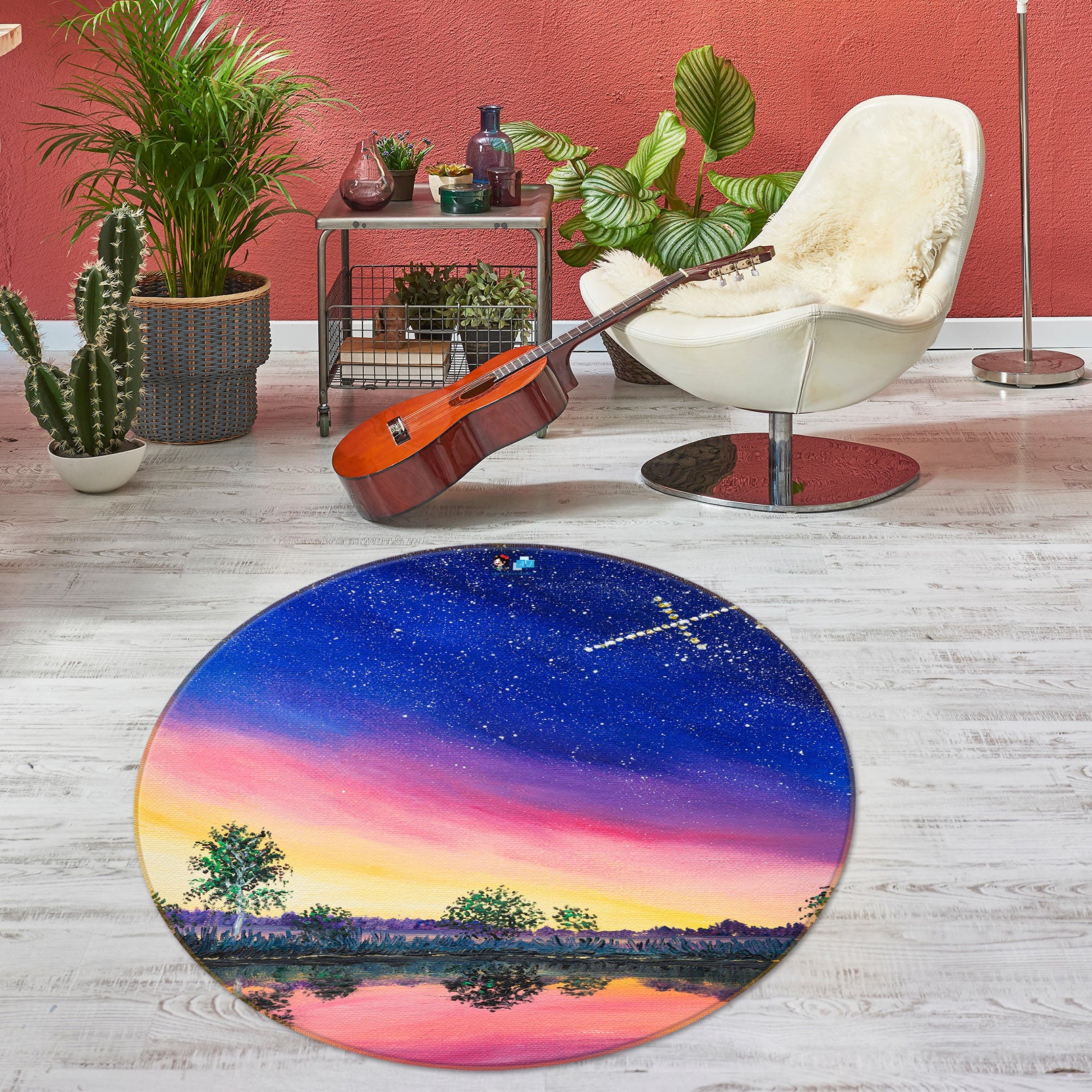 3D Starry Sky Lake Tree 18142 Marina Zotova Rug Round Non Slip Rug Mat