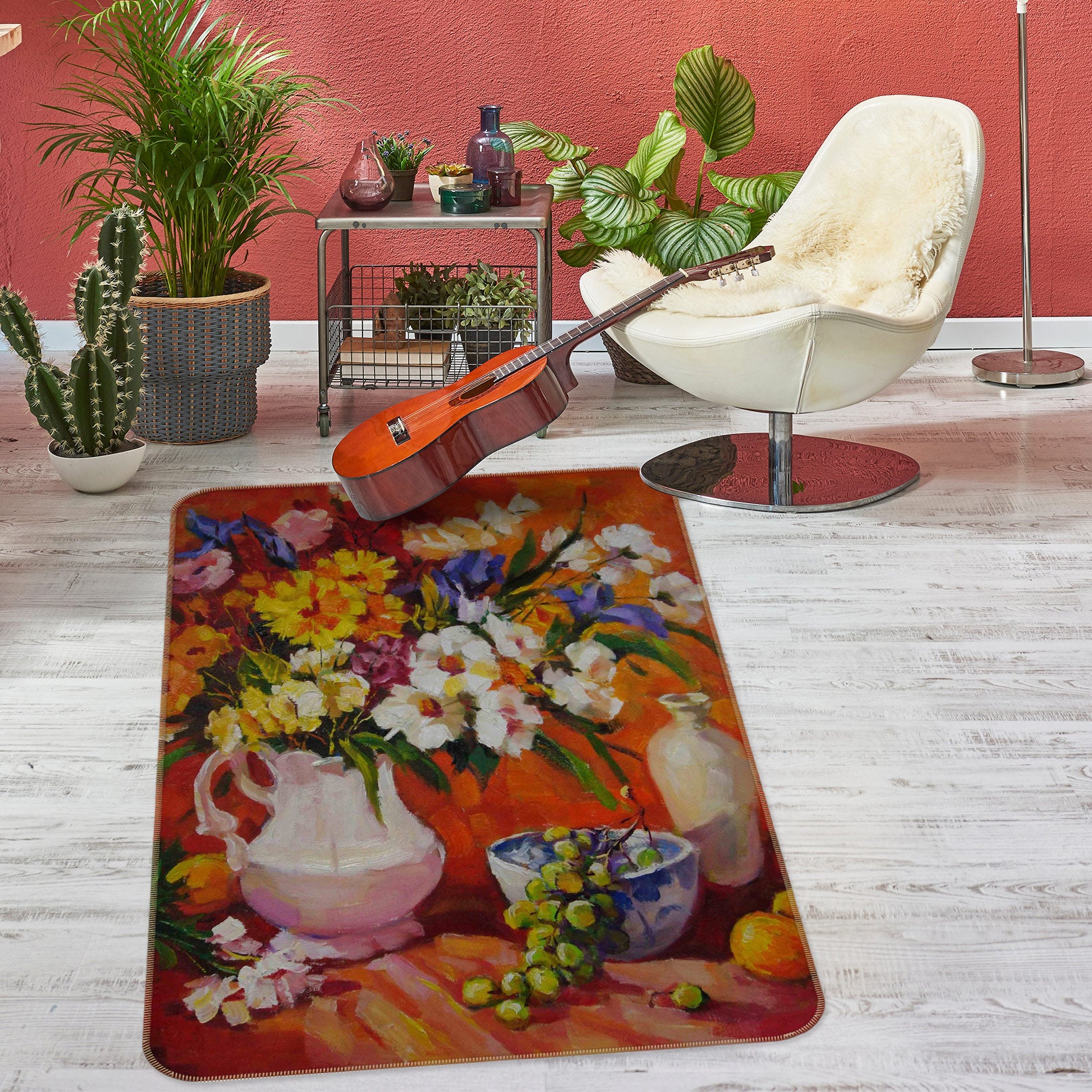 3D Flowers Vase 76154 Non Slip Rug Mat