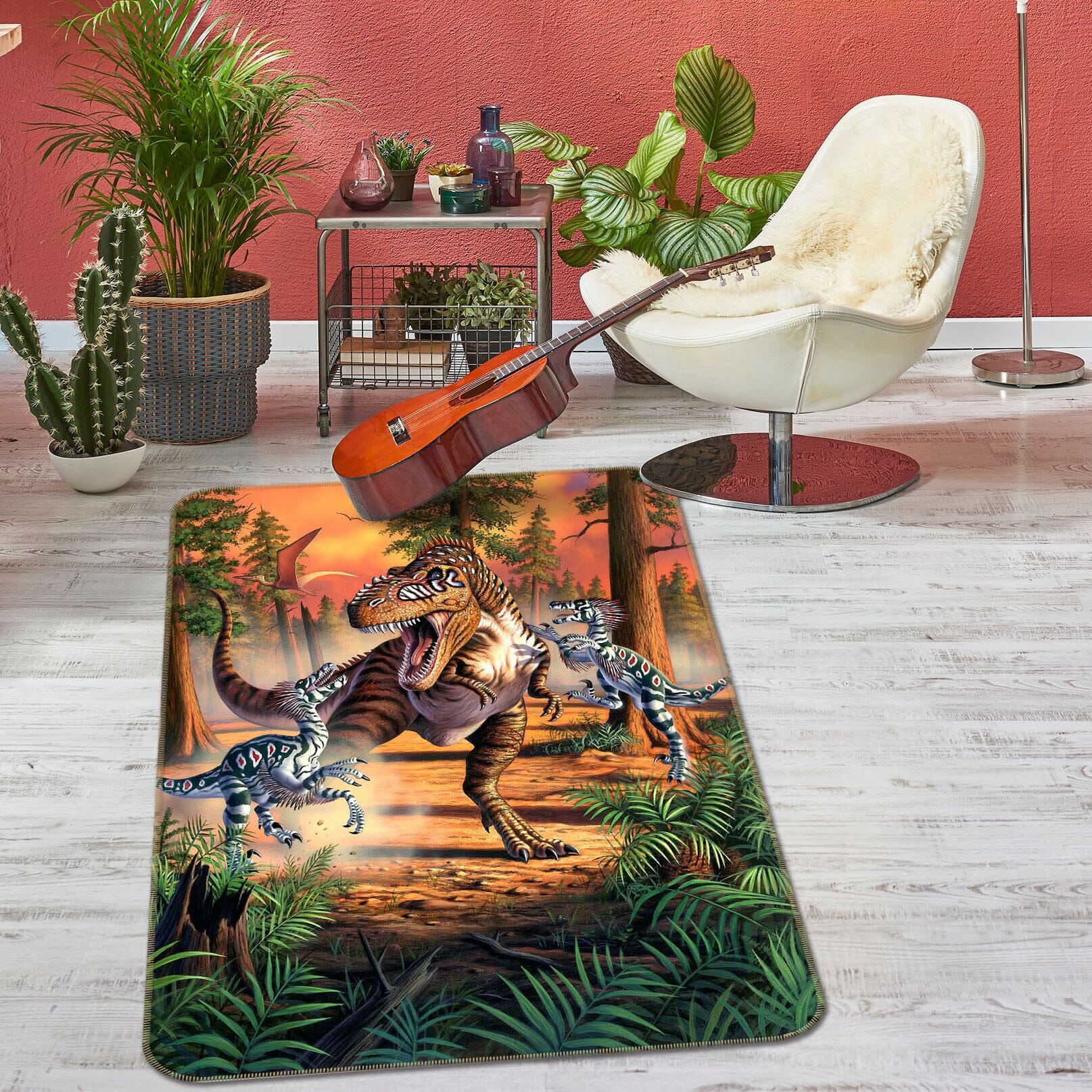 3D Dino Battle 1005 Jerry LoFaro Rug Non Slip Rug Mat Mat AJ Creativity Home
