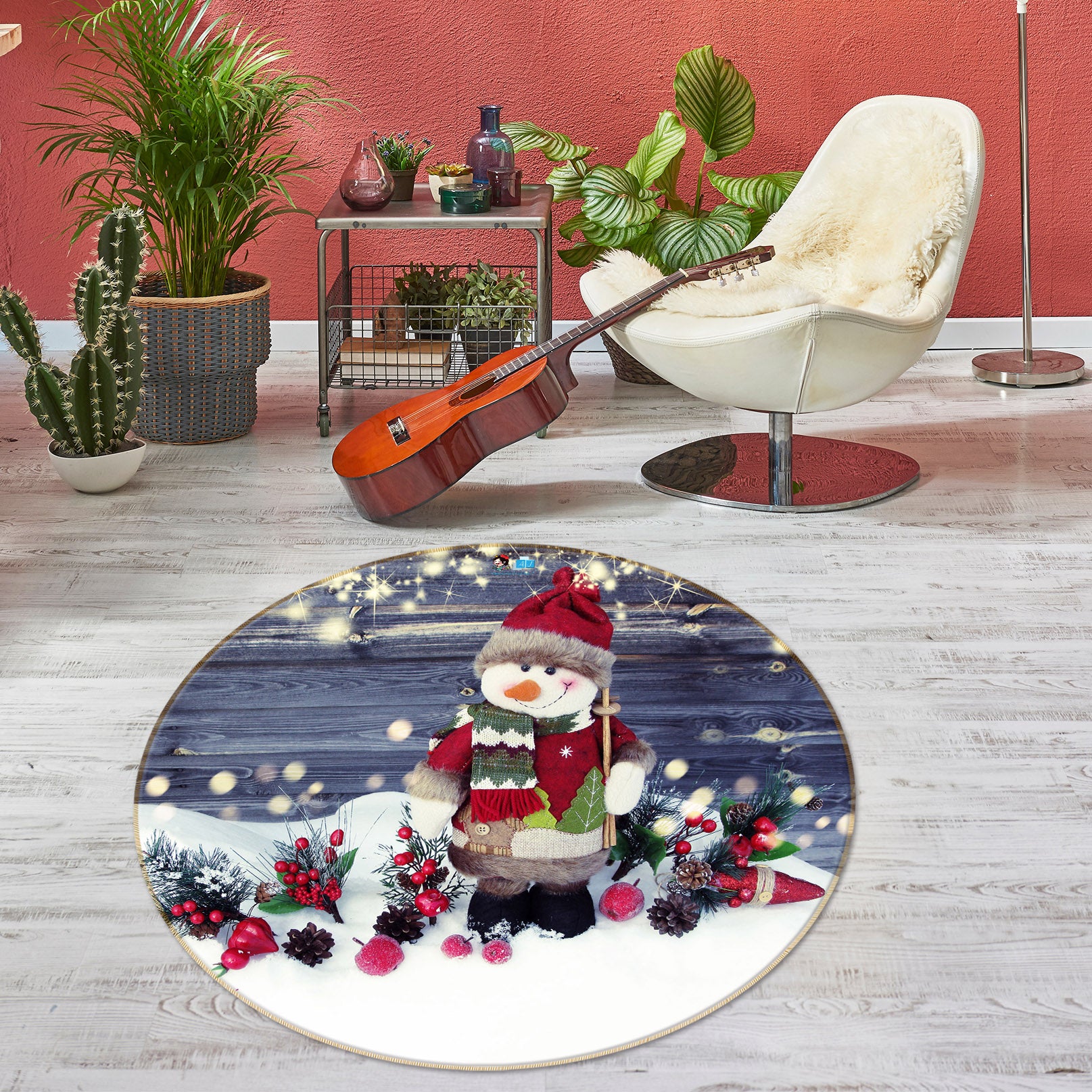 3D Snowman 54188 Christmas Round Non Slip Rug Mat Xmas