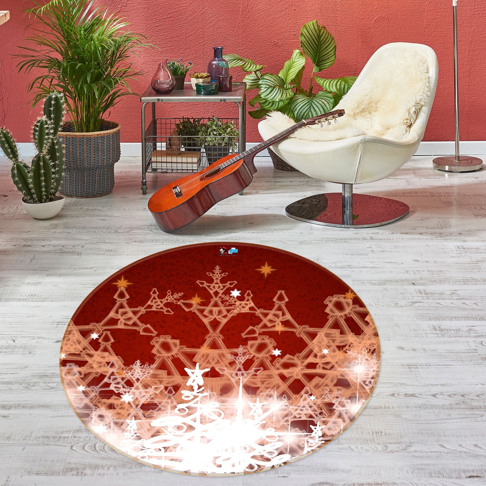 3D Snowflake 54074 Christmas Round Non Slip Rug Mat Xmas