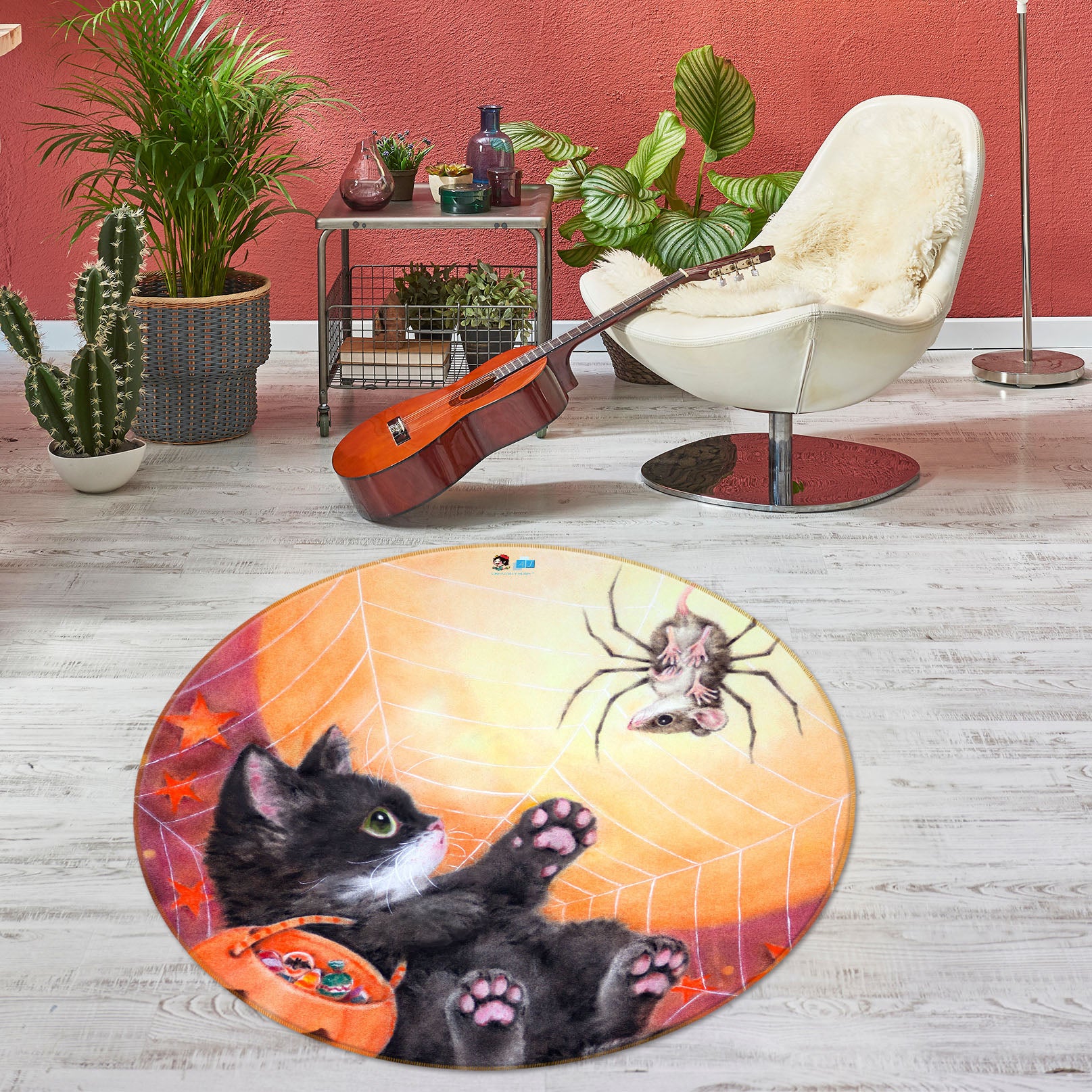 3D Halloween Black Cat 6062 Kayomi Harai Rug Round Non Slip Rug Mat