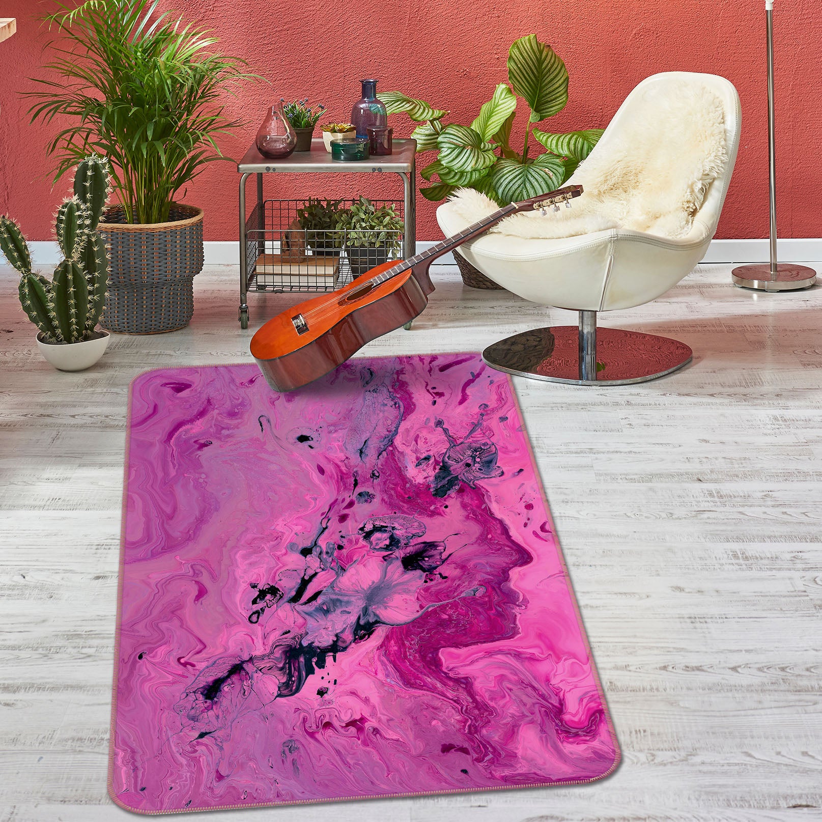 3D Fuchsia Pattern 28013 Non Slip Rug Mat