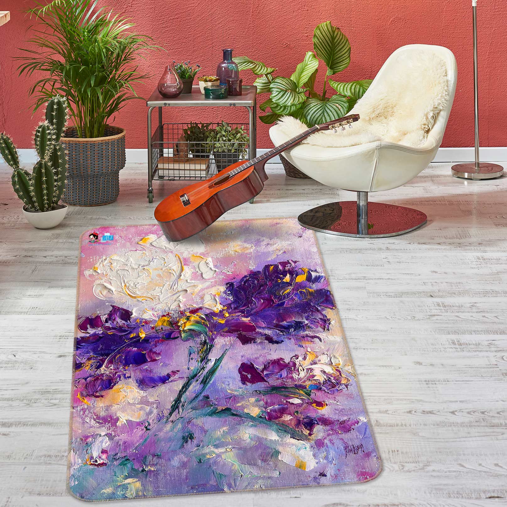 3D Purple Flower 1192 Skromova Marina Rug Non Slip Rug Mat