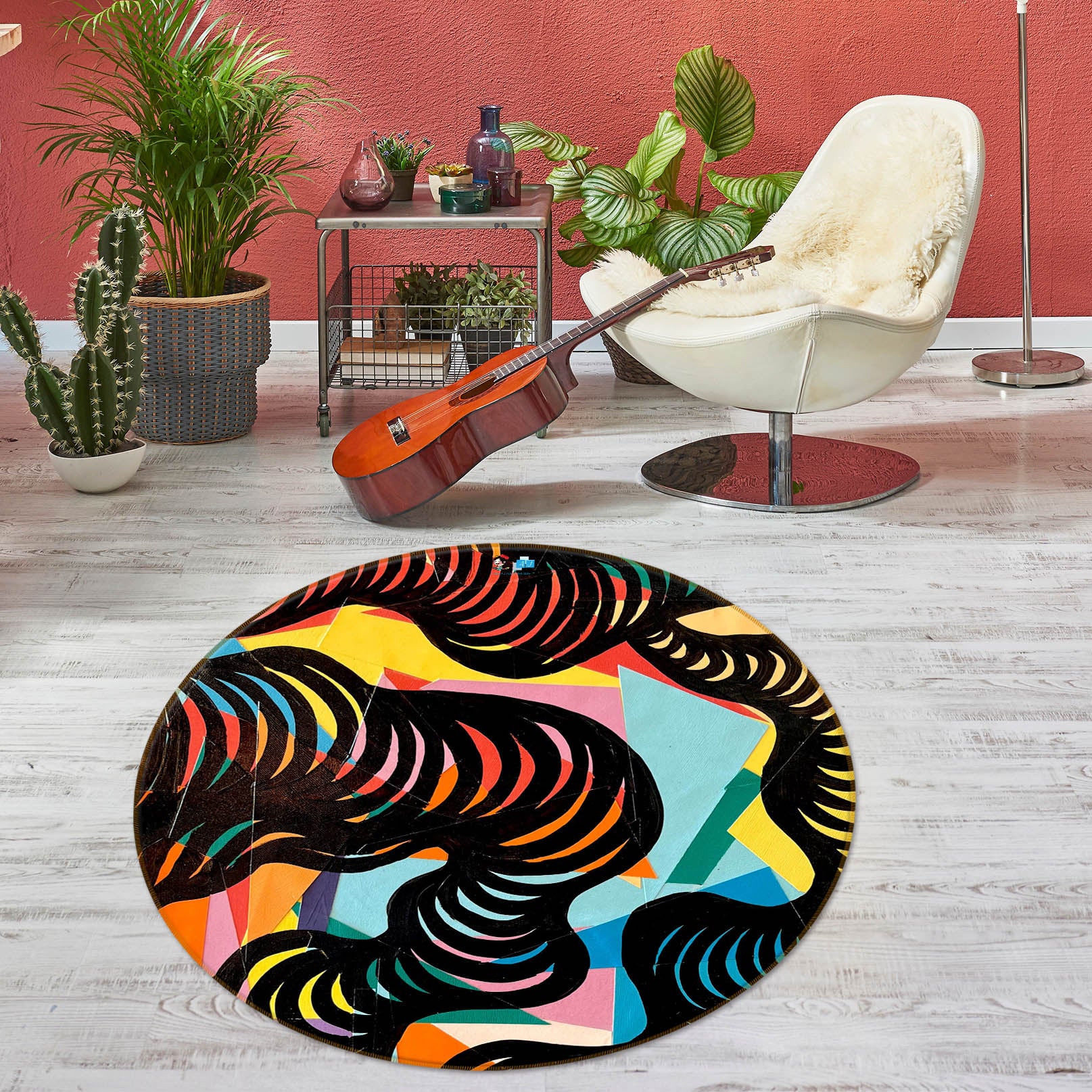 3D Triangle Circle 8250 Jacqueline Reynoso Rug Round Non Slip Rug Mat