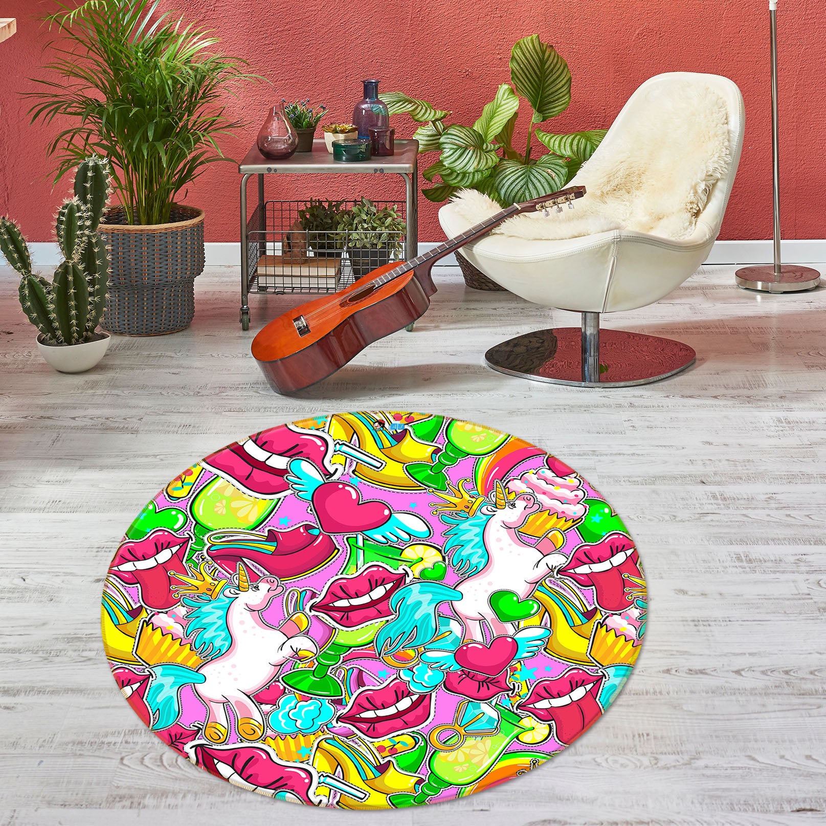 3D Color Lips Pattern 75056 Round Non Slip Rug Mat