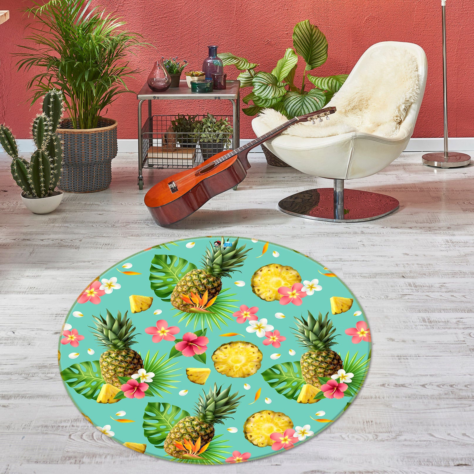 3D Pineapple 75047 Round Non Slip Rug Mat