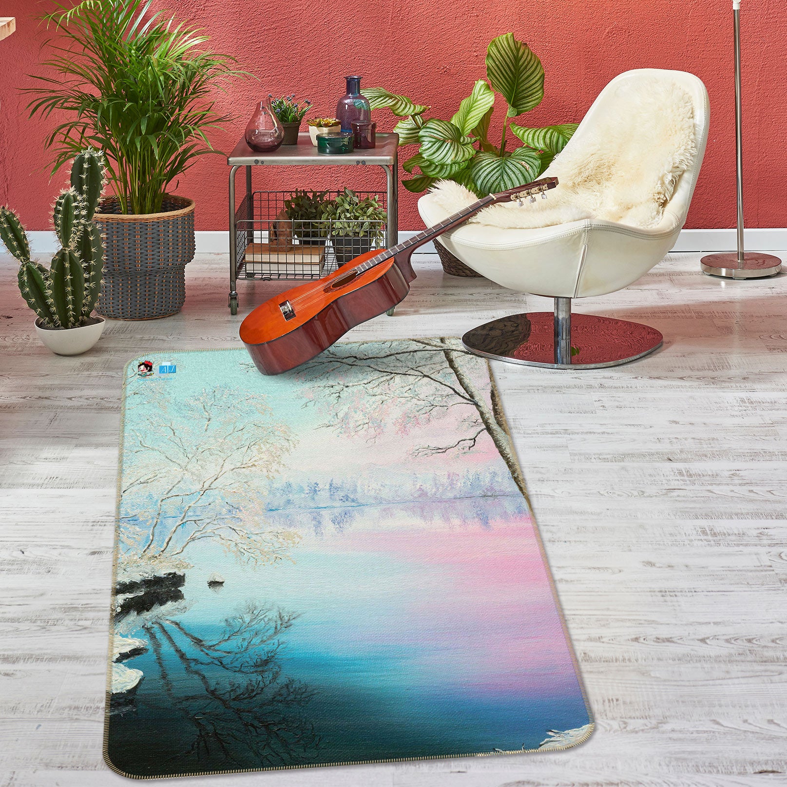 3D Snow Tree Ice Lake 18109 Marina Zotova Rug Non Slip Rug Mat