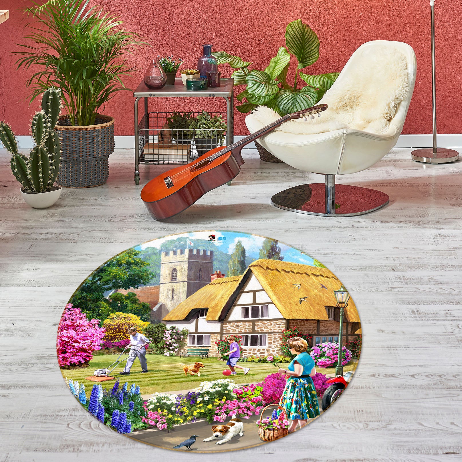 3D Garden Dog 047 Kevin Walsh Rug Round Non Slip Rug Mat