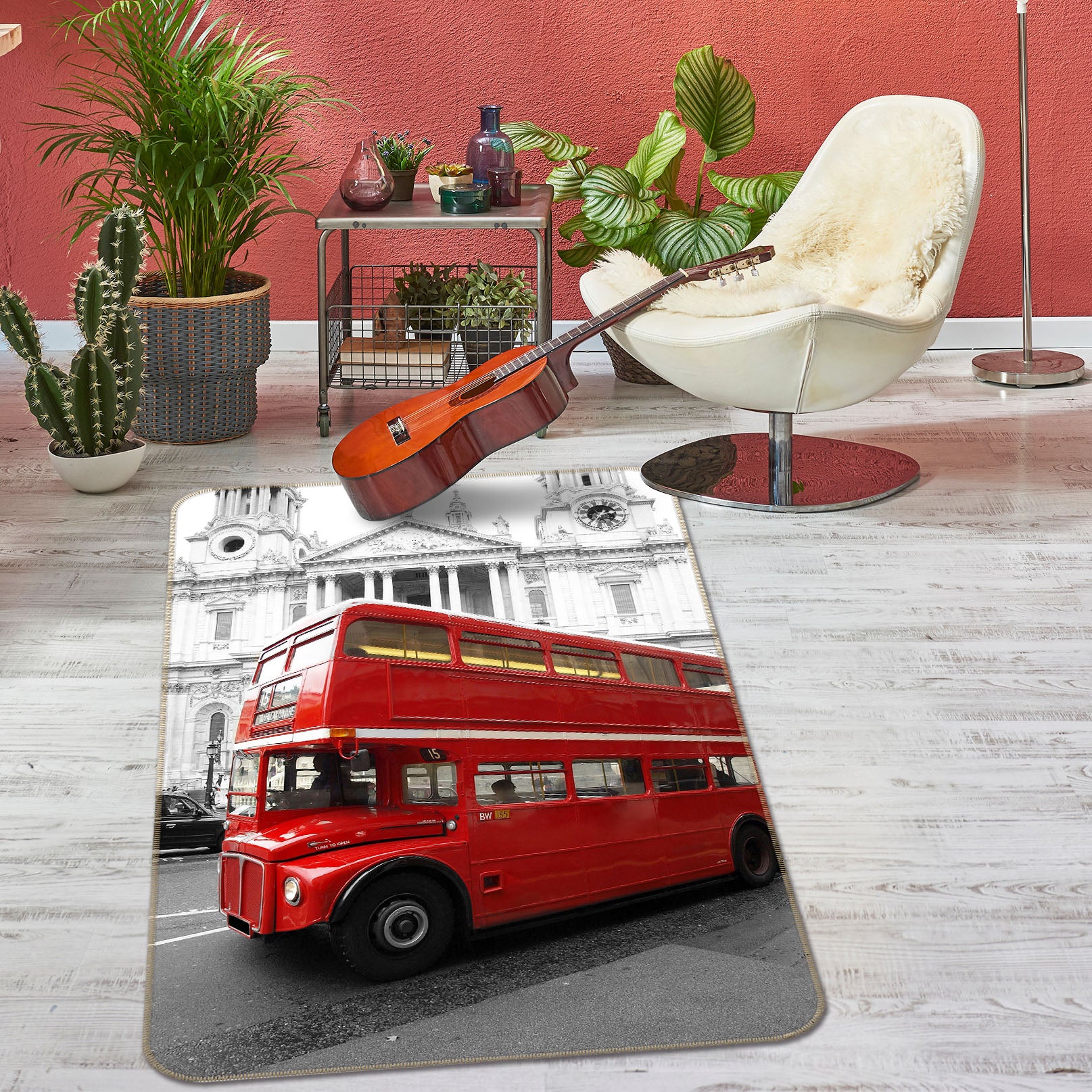3D Red Double-Decker Bus 42127 Vehicle Non Slip Rug Mat