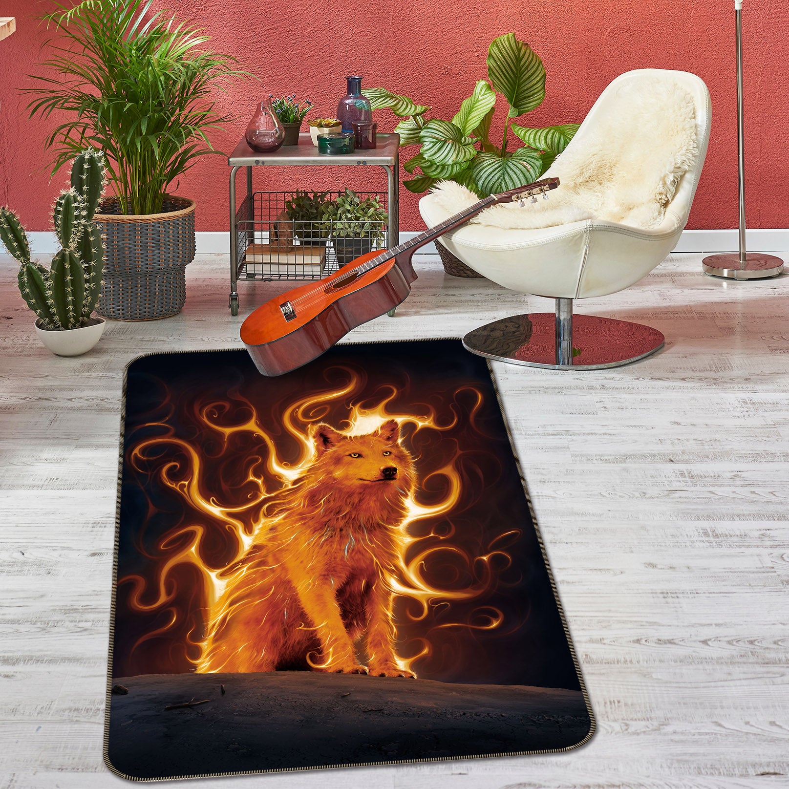 3D Fire Wolf 84246 Vincent Hie Rug Non Slip Rug Mat