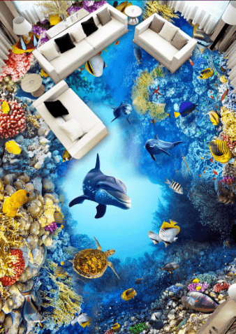 3D Dolphin Turtle 361 Floor Mural Wallpaper AJ Wallpaper 2