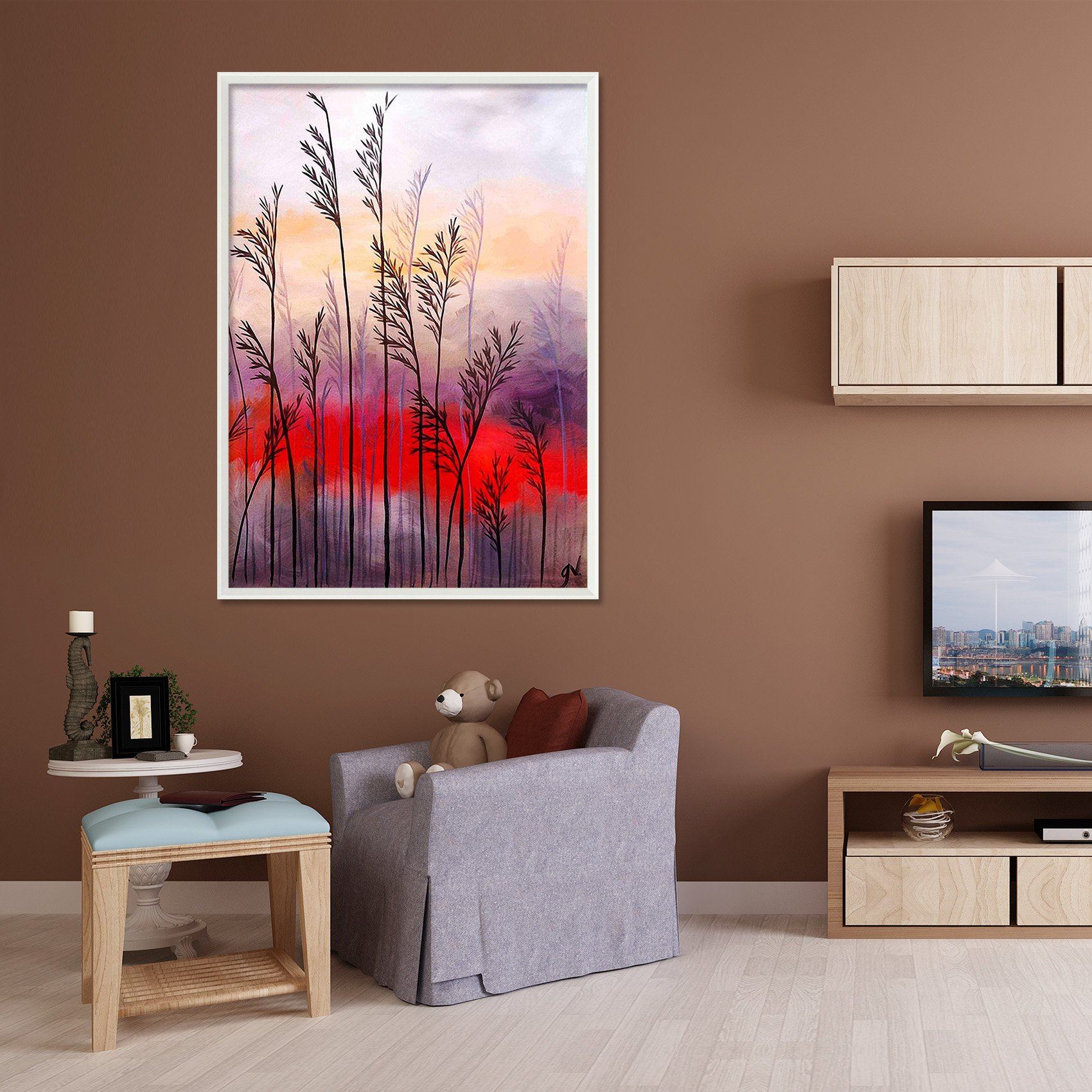 3D Wheat At Dusk 088 Fake Framed Print Painting Wallpaper AJ Creativity Home