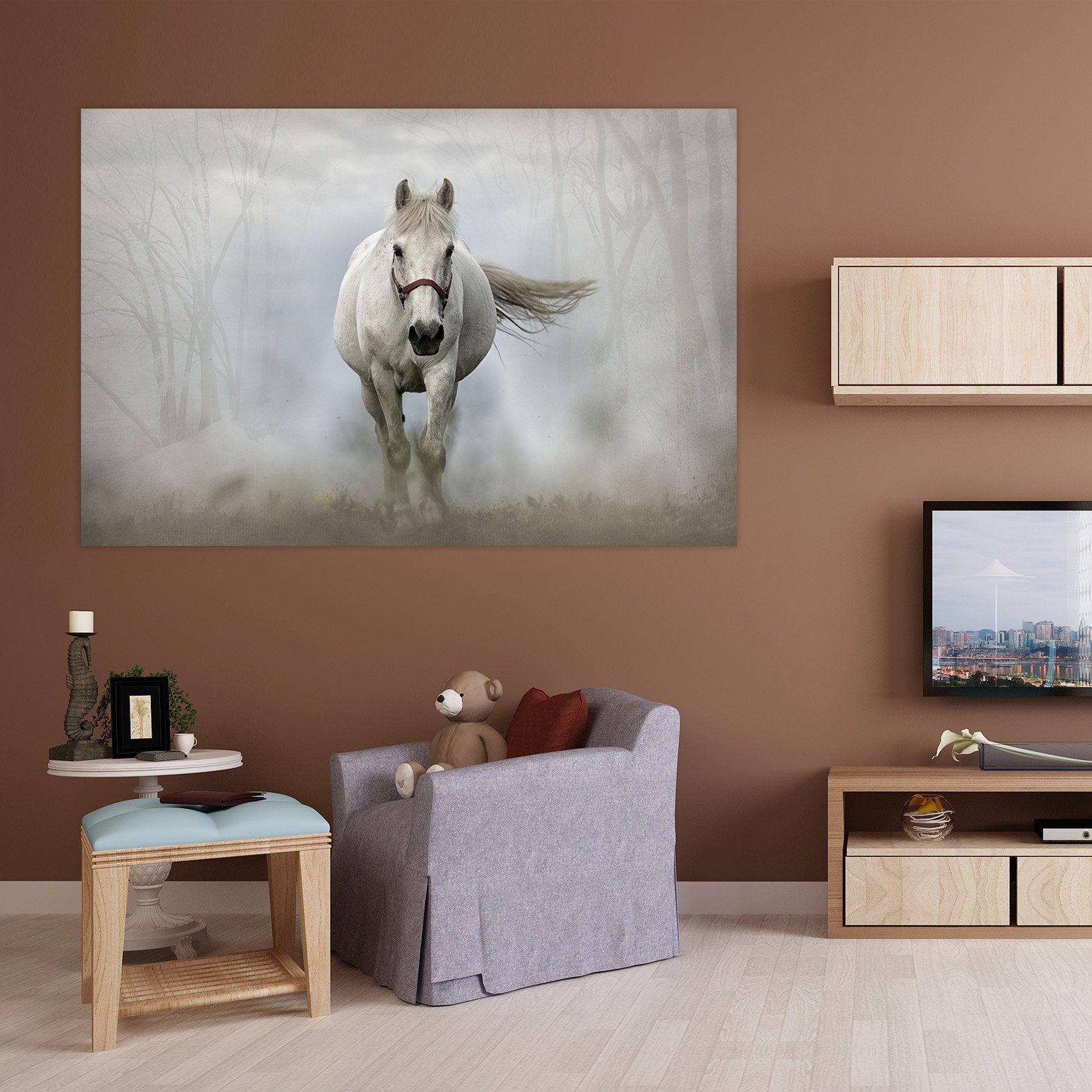 3D Foggy White Horse 80 Animal Wall Stickers Wallpaper AJ Wallpaper 2