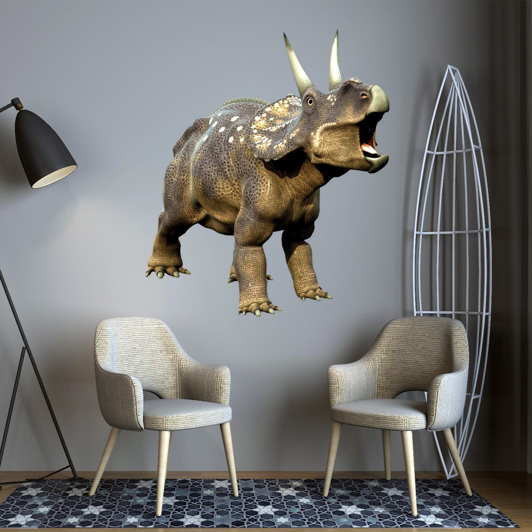 3D Open Mouth Two-horned Dragon 022 Animals Wall Stickers Wallpaper AJ Wallpaper