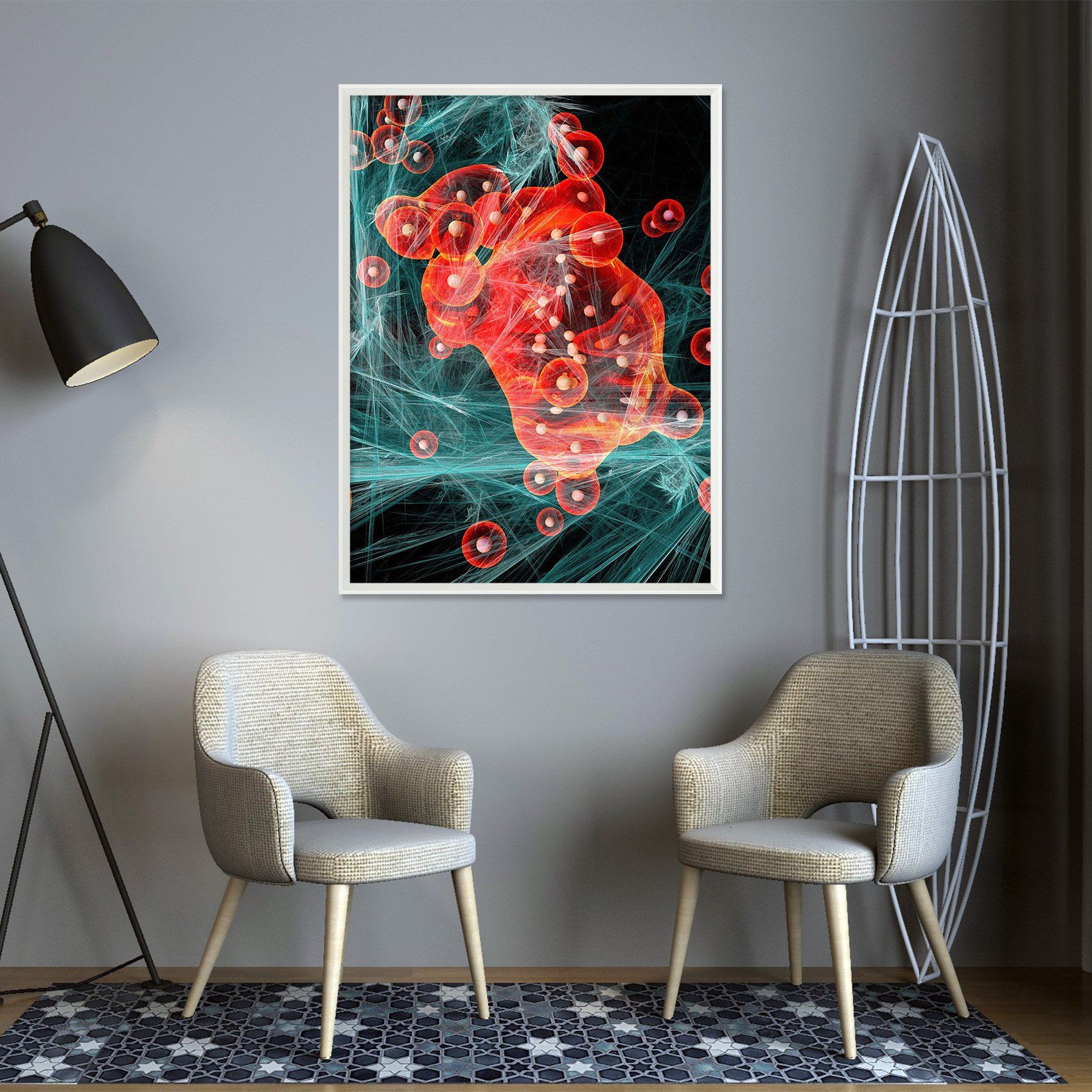 3D Red Cell 075 Fake Framed Print Painting Wallpaper AJ Creativity Home