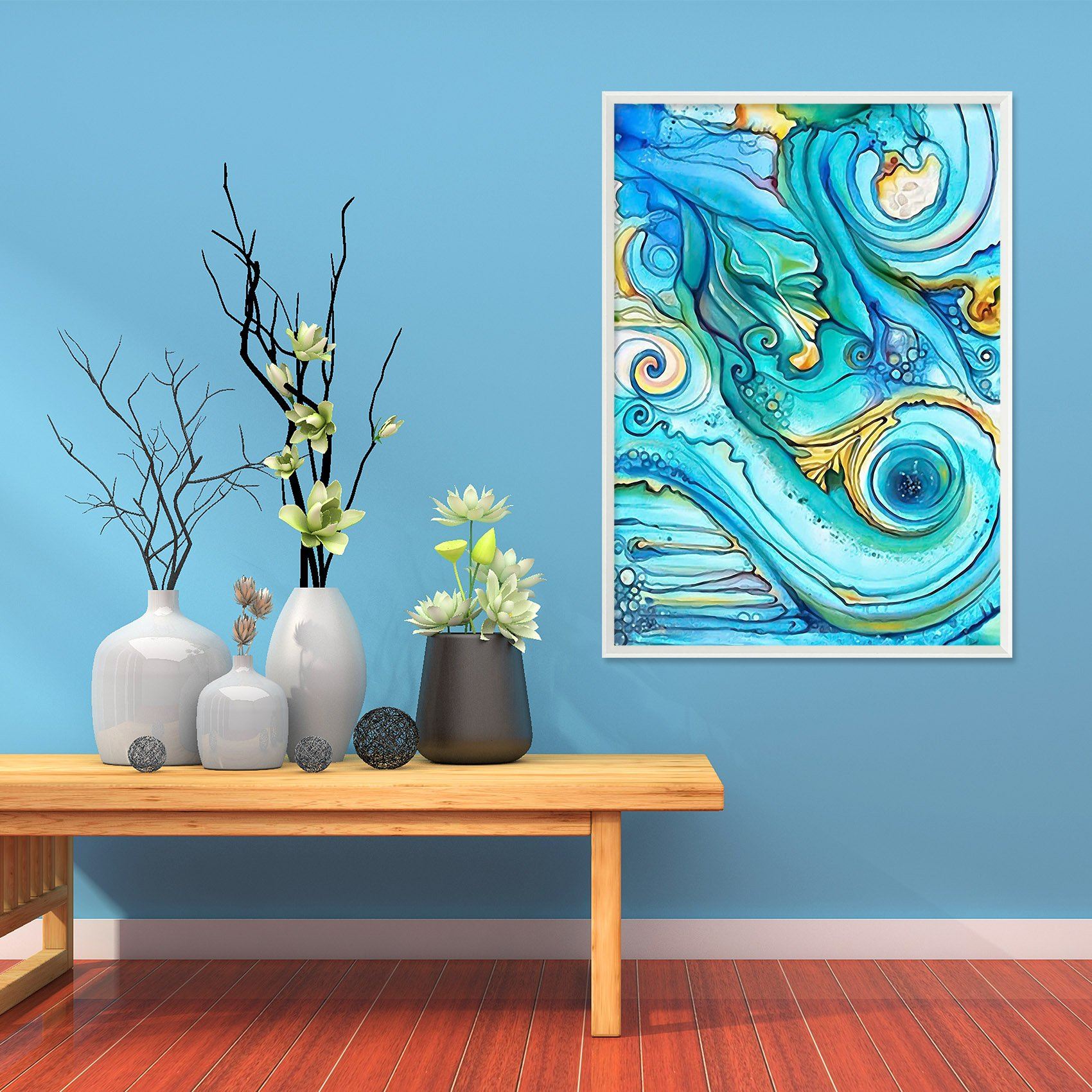 3D Blue Painting 085 Fake Framed Print Painting Wallpaper AJ Creativity Home