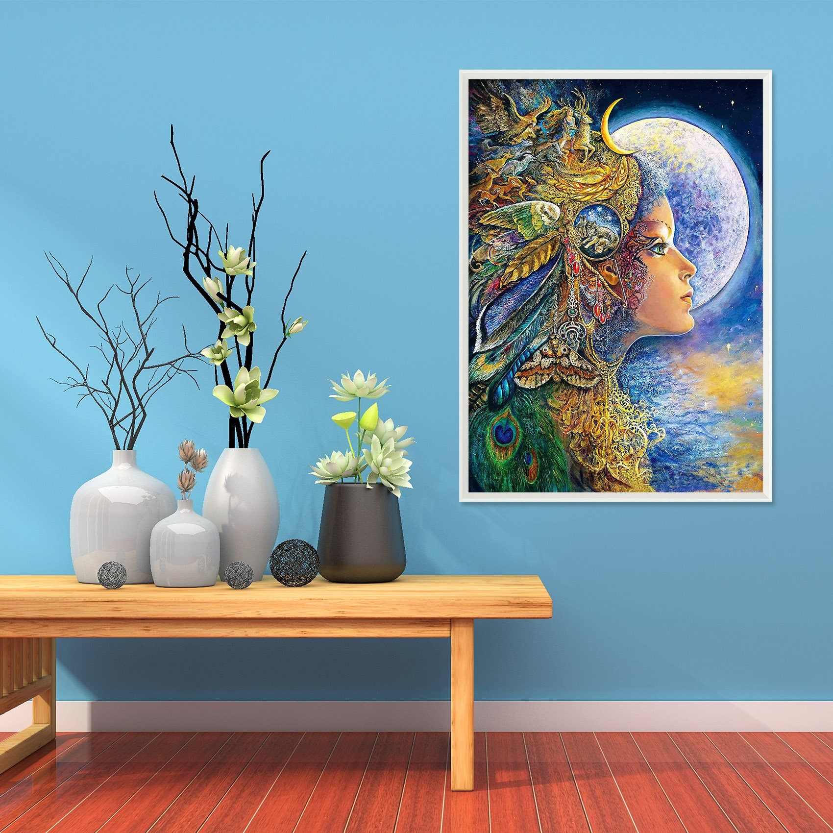 3D Moon Woman 102 Fake Framed Print Painting Wallpaper AJ Creativity Home 