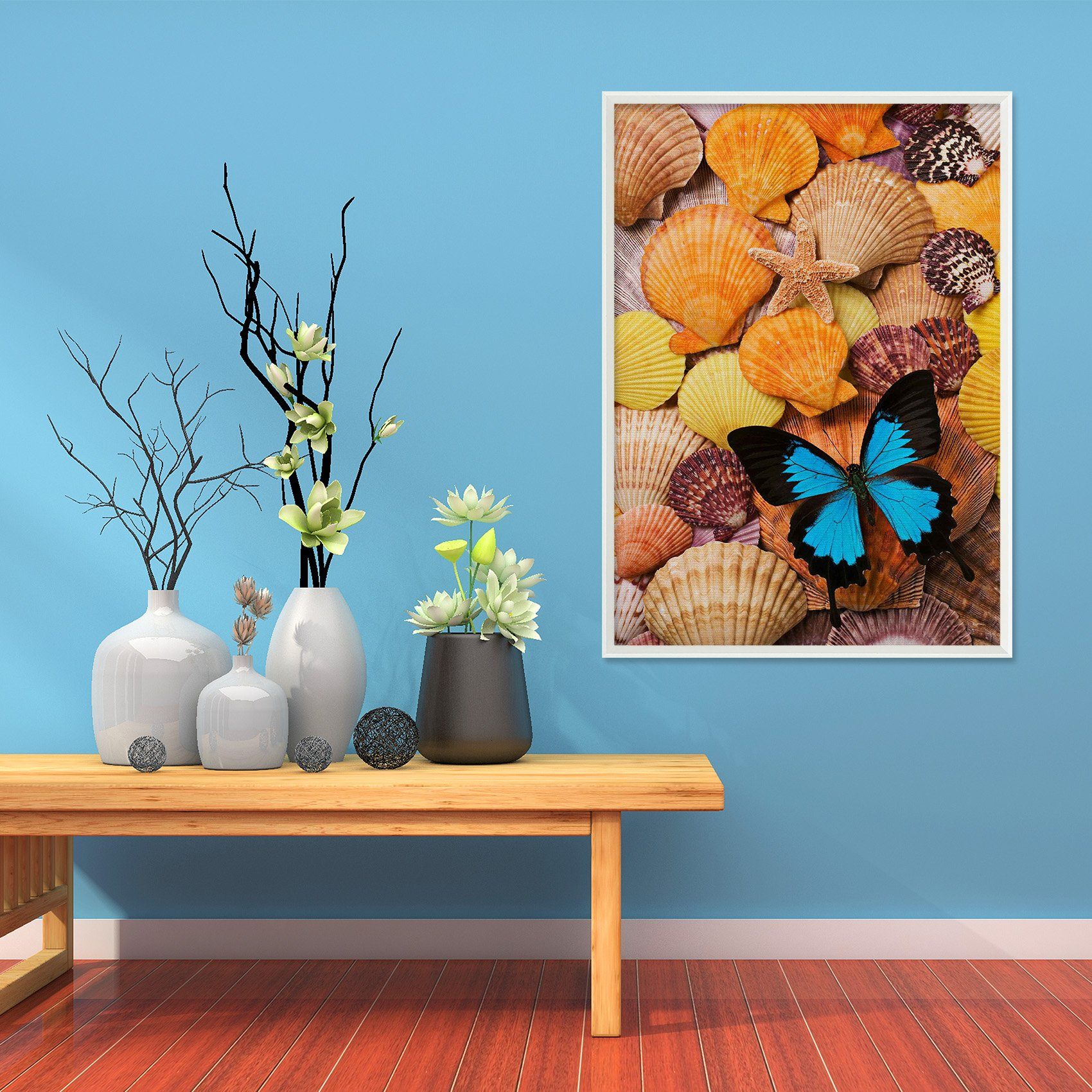 3D Butterfly Shell 127 Fake Framed Print Painting Wallpaper AJ Creativity Home