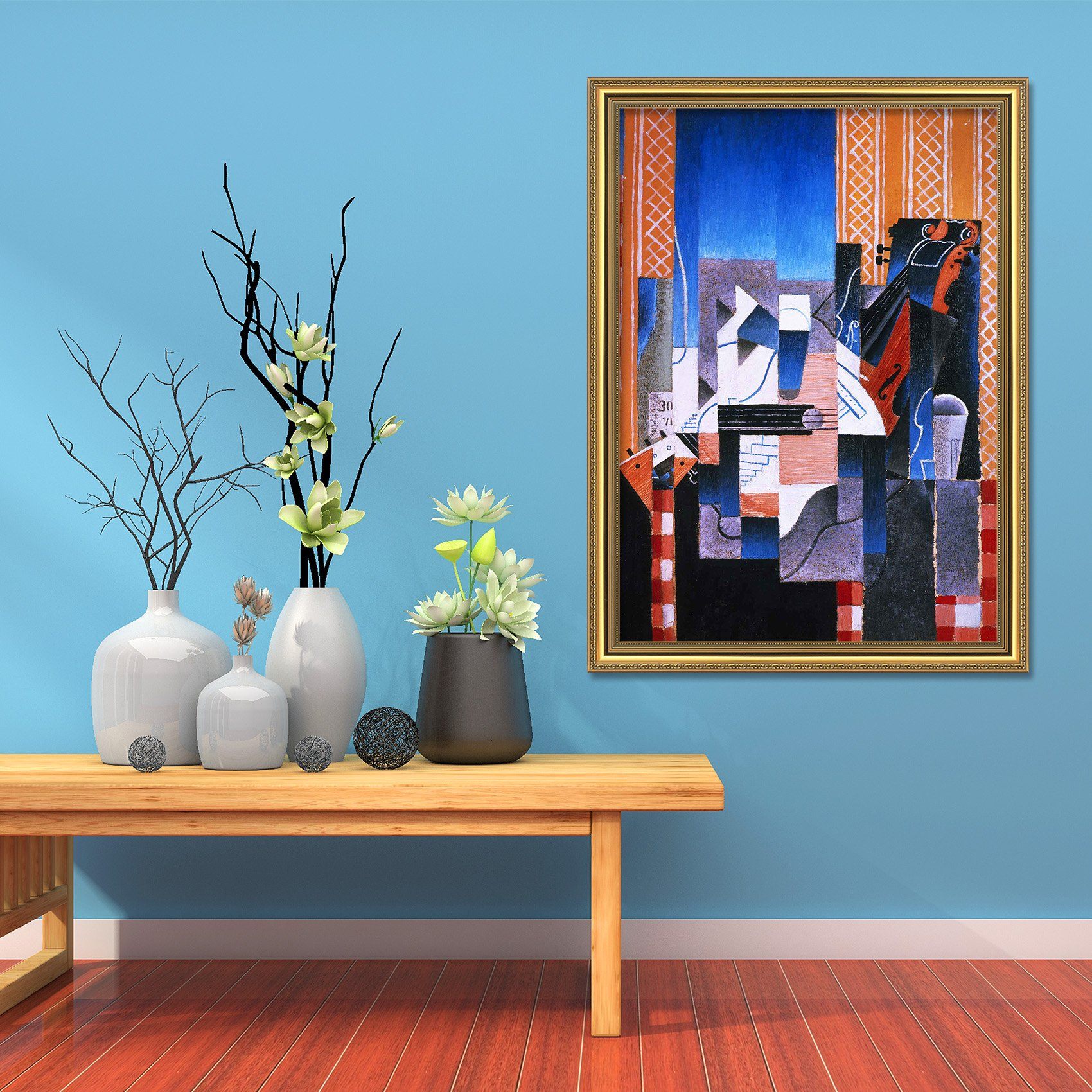 3D Blue Abstract 123 Fake Framed Print Painting Wallpaper AJ Creativity Home