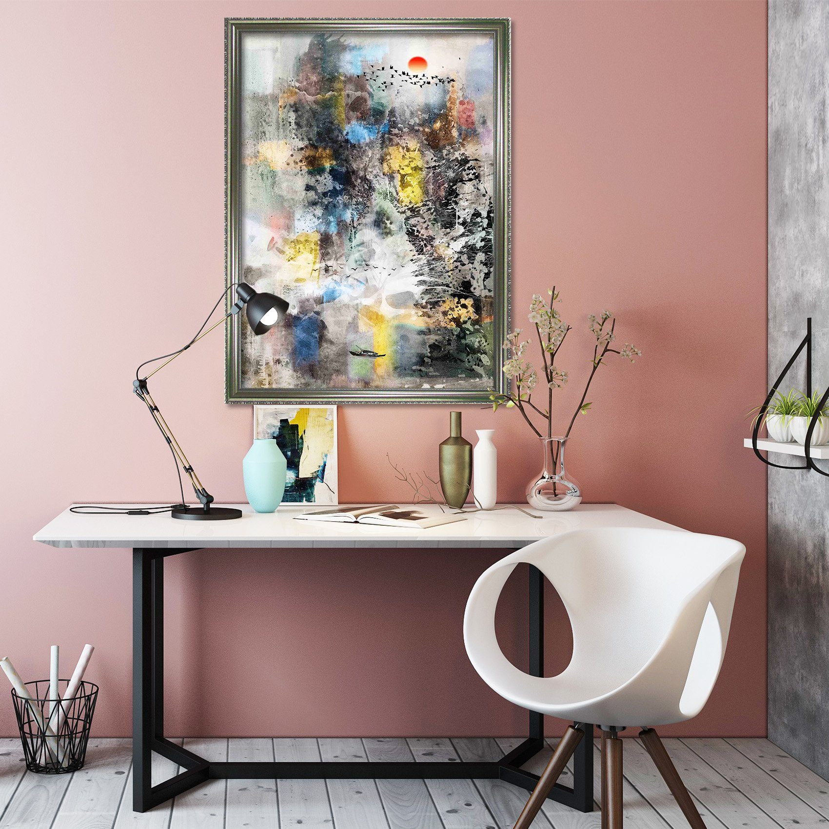 3D Ink Landscape 077 Fake Framed Print Painting Wallpaper AJ Creativity Home