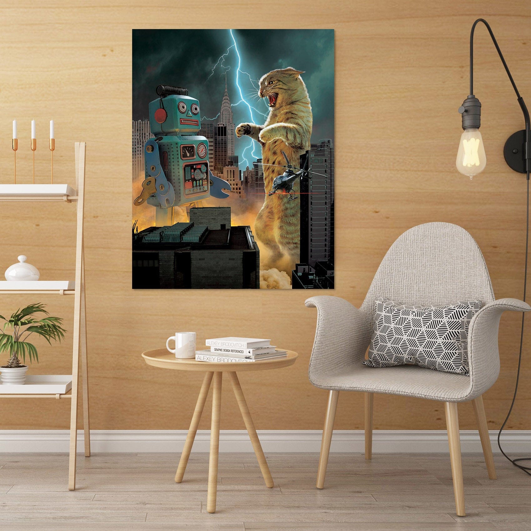 3D Catzilla Vs Robot Def 020 Vincent Hie Wall Sticker Wallpaper AJ Wallpaper 2