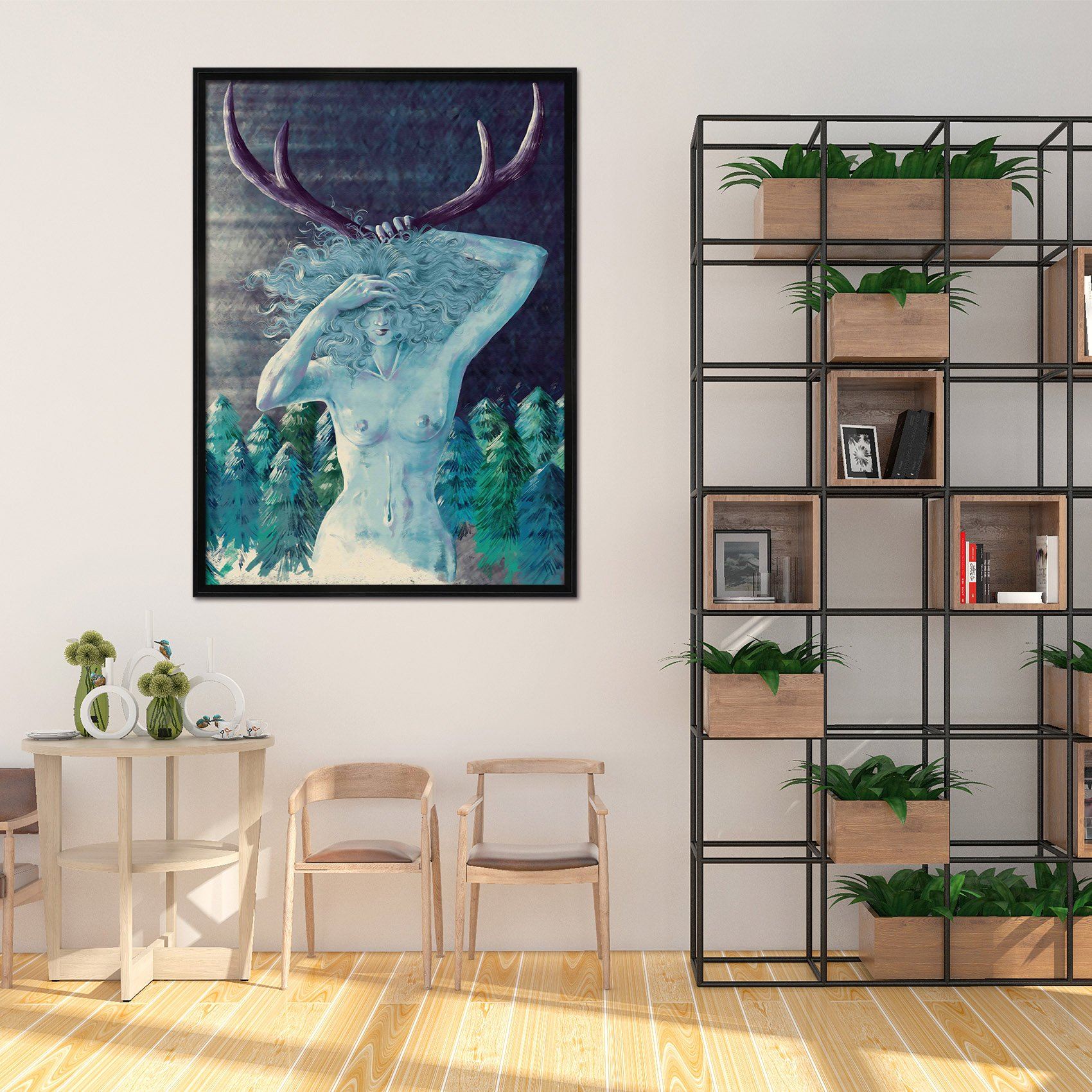 3D Antler Woman 084 Fake Framed Print Painting Wallpaper AJ Creativity Home