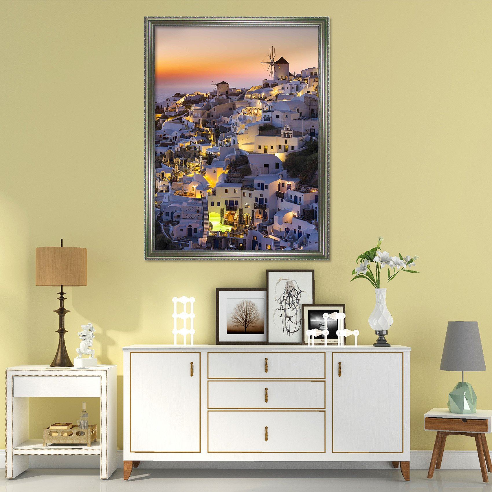 3D Santorini Island 2 Fake Framed Print Painting Wallpaper AJ Creativity Home