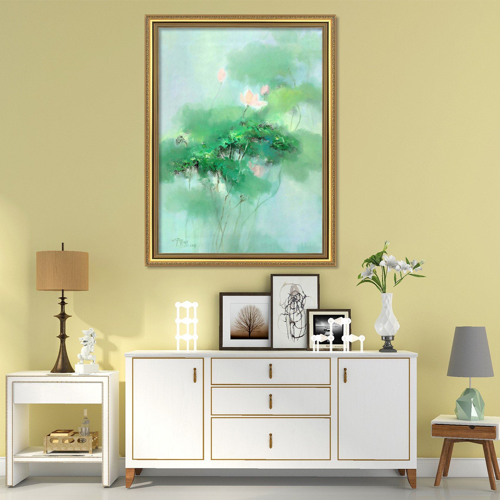 3D Lotus Flower 107 Fake Framed Print Painting Wallpaper AJ Creativity Home