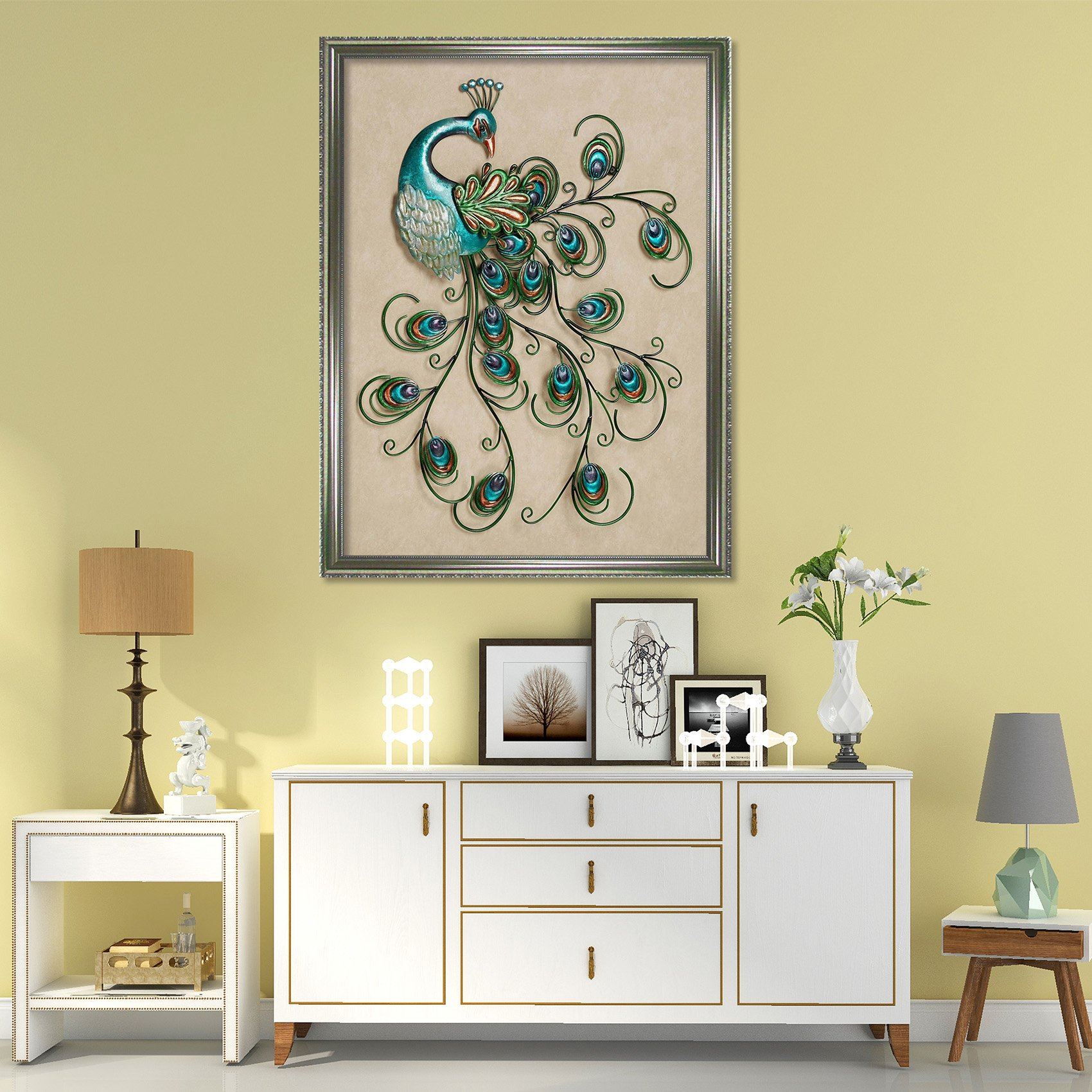 3D Beautiful Peacock 069 Fake Framed Print Painting Wallpaper AJ Creativity Home