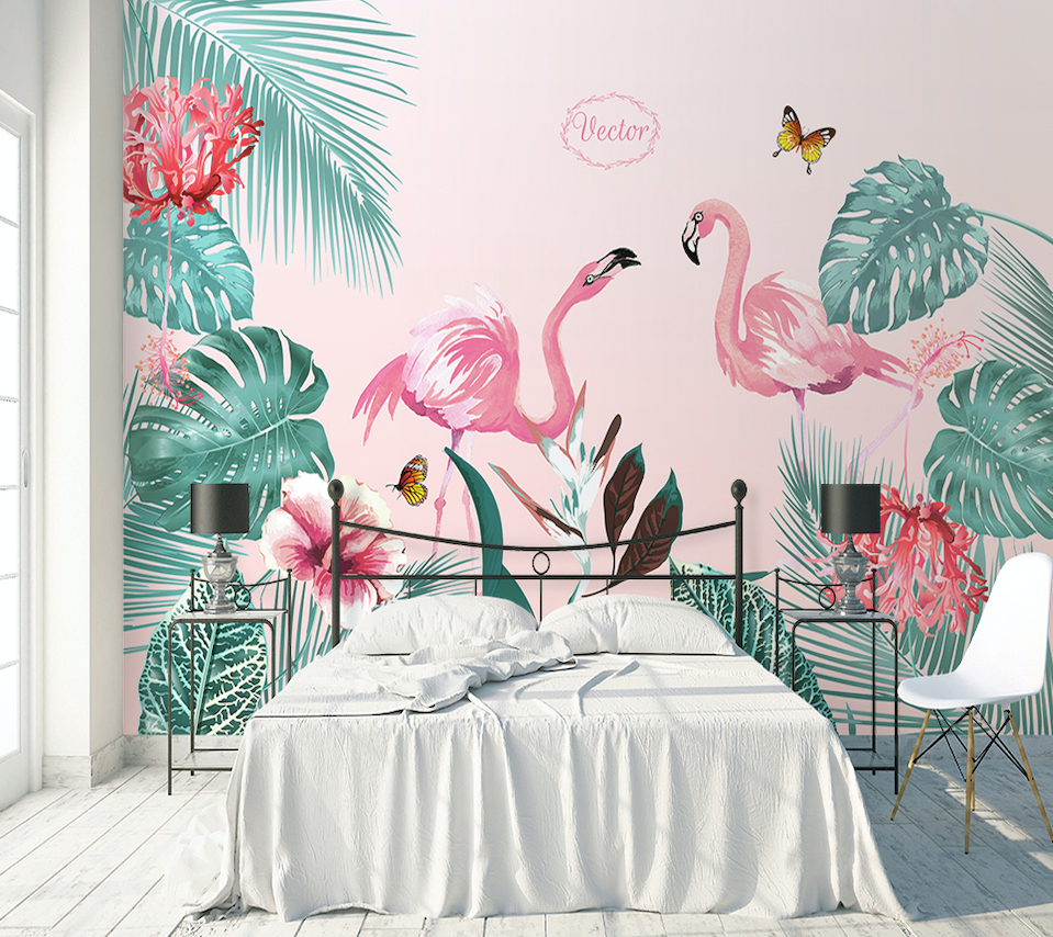 3D Flamingo Butterfly WG131 Wall Murals