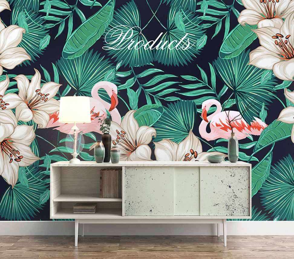 3D Lily Flamingo WG009 Wall Murals
