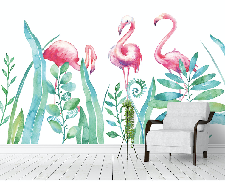 3D Flamingo Grass WG241 Wall Murals