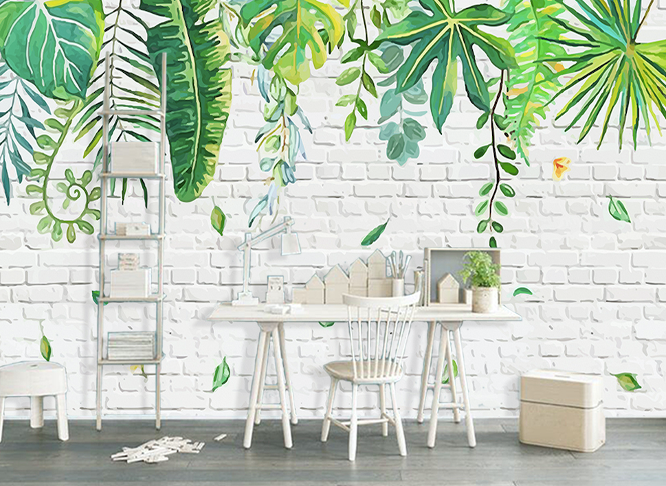 3D Green Vine Leaves WG110 Wall Murals