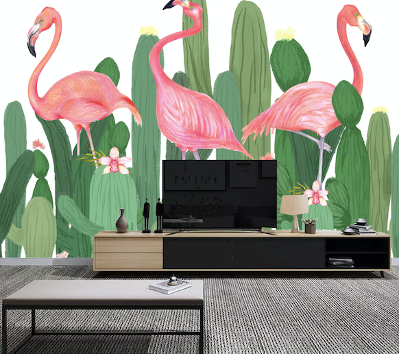 3D Flamingo Cactus WG183 Wall Murals