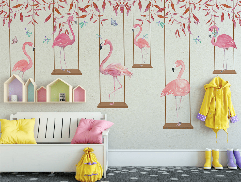 3D Pink Flamingo WG018 Wall Murals Wallpaper AJ Wallpaper 2