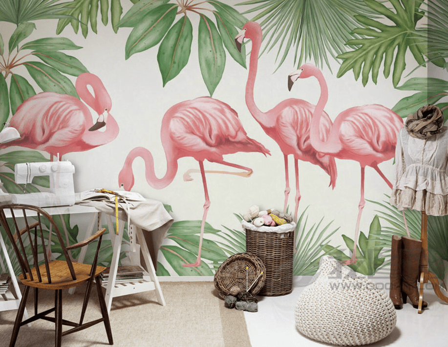 3D Pink Flamingo WG300 Wall Murals Wallpaper AJ Wallpaper 2
