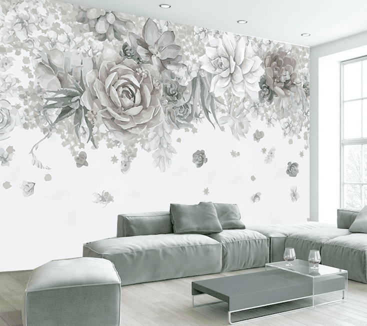 3D Grey Flowers WG005 Wall Murals Wallpaper AJ Wallpaper 2