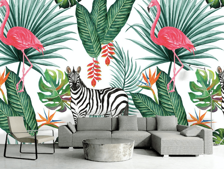 3D Flamingo Zebra WG191 Wall Murals Wallpaper AJ Wallpaper 2