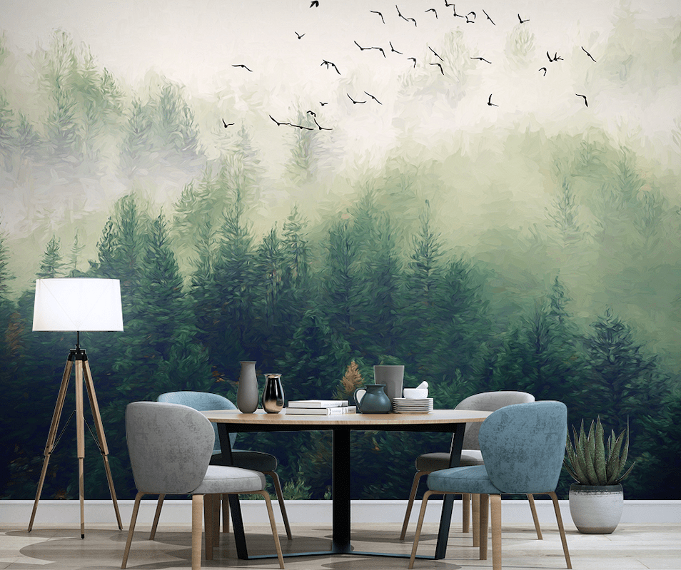 3D Foggy Forest WG076 Wall Murals Wallpaper AJ Wallpaper 2