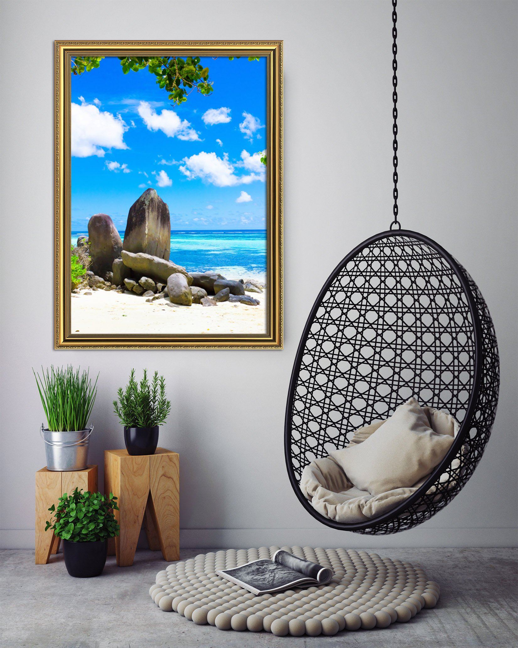 3D Seaside Stones 126 Fake Framed Print Painting Wallpaper AJ Creativity Home