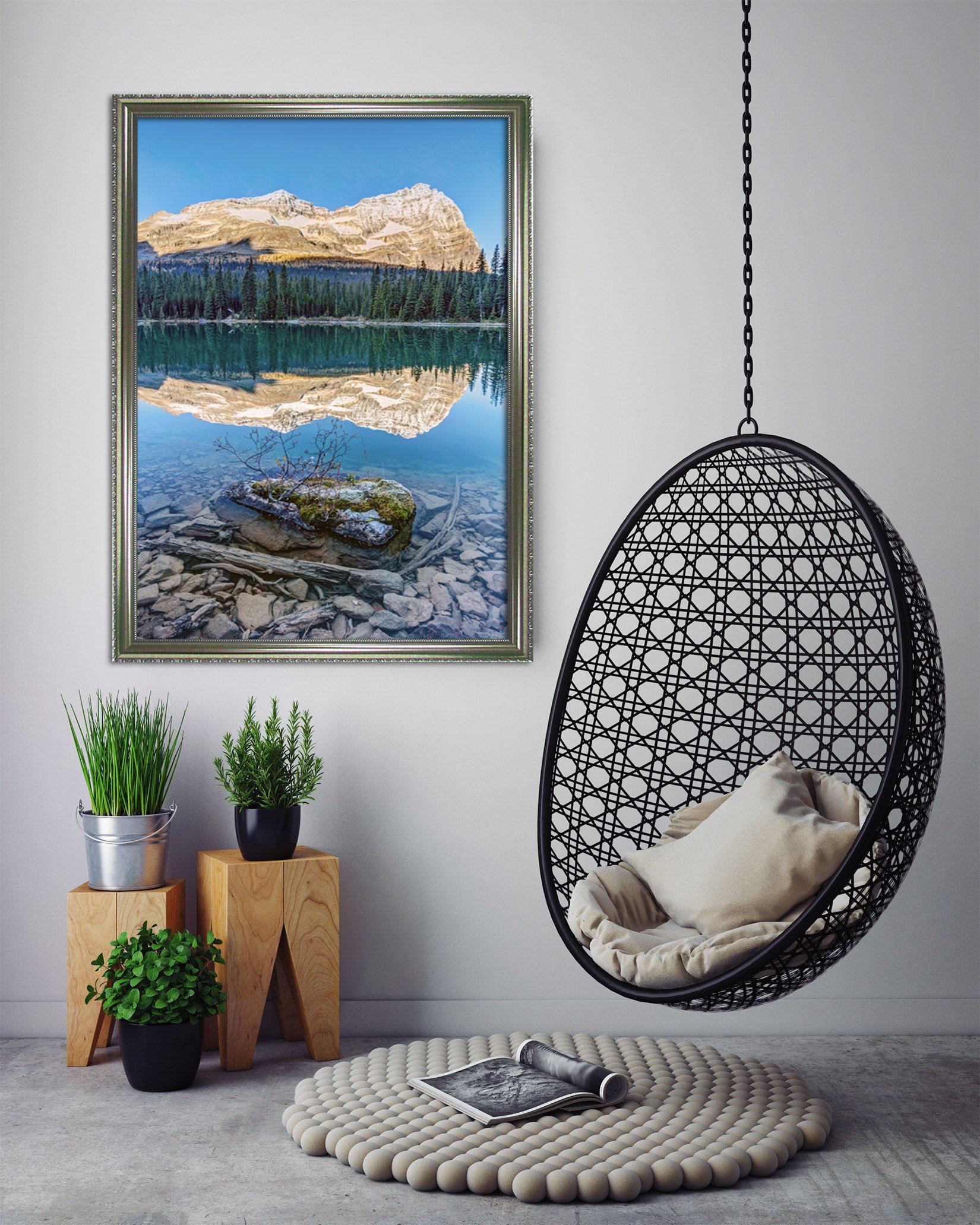 3D Mountain Lake 031 Fake Framed Print Painting Wallpaper AJ Creativity Home