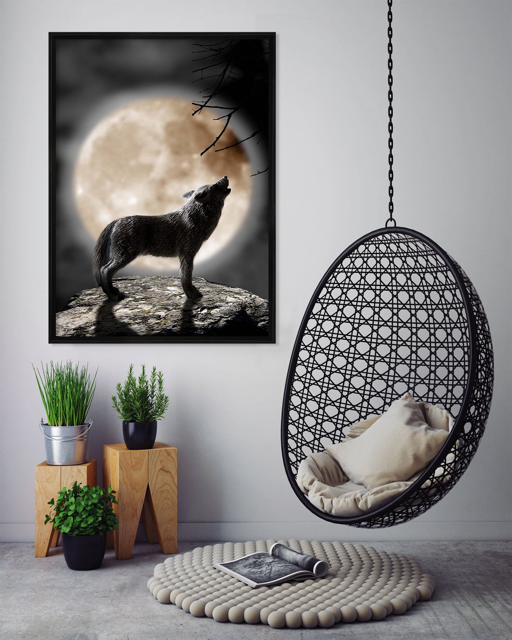 3D Wolf Calling 054 Fake Framed Print Painting Wallpaper AJ Creativity Home